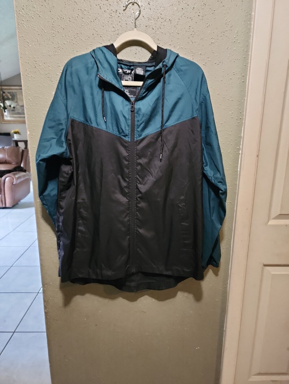 Men's Teal and Black Hooded Windbreaker Jacket